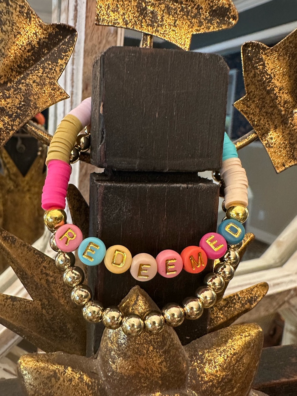 Multicolor 'REDEEMED' Beaded Bracelet